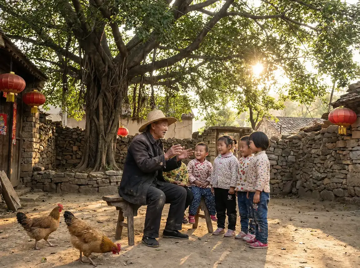老人在大榕树下给孩子们讲故事 - 一个www在线观看免费视频 乡村记忆